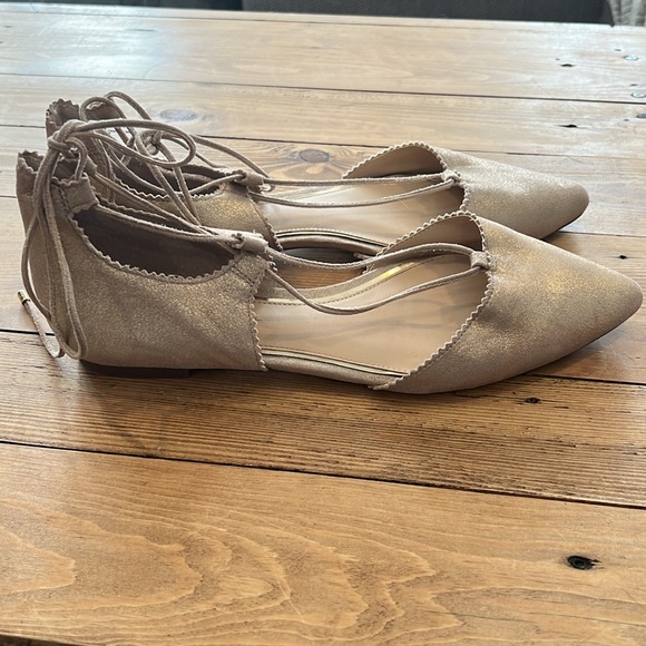 Jessica Simpson lace up tan metallic ballet flats - Picture 2 of 7